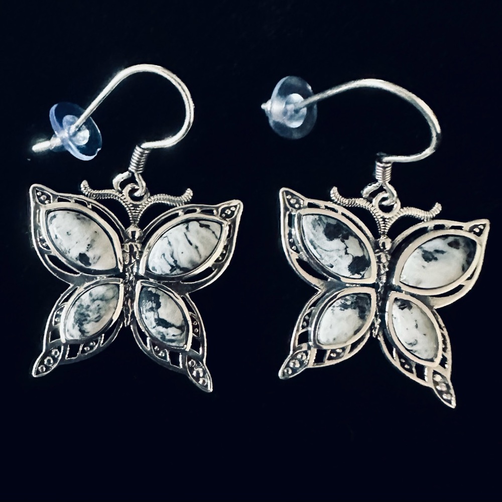 Artisan Crafted White Buffalo Butterfly Earrings in Sterling Silver 7.40 ctw NWT